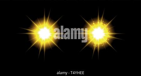 Creative concept Vector set of glow golden light effect stars bursts with sparkles isolated on transparent background Stock Vector