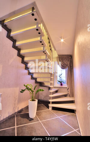 Modern designed stairs made with wood. home interior Stock Photo