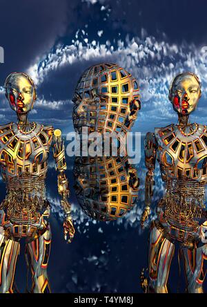 Android Robots Created With Independent Thinking Stock Photo
