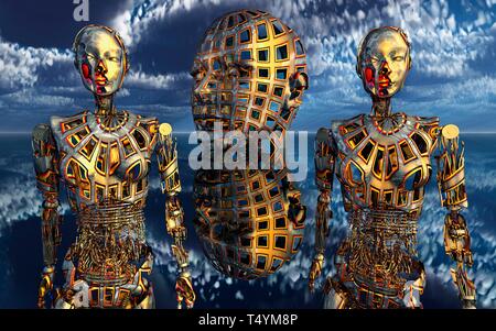 Android Robots Created With Independent Thinking Stock Photo