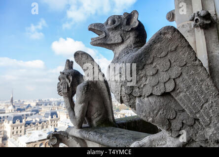 Chimeras on Notre Dame de Paris Stock Photo