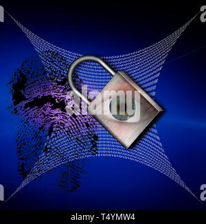 Pad lock with fingerprint and binary code web Stock Photo