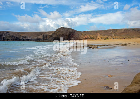An empty beach on the island of Lanzarote. Plaja Mujeres is one iof the most beautiful beaches of the island Stock Photo