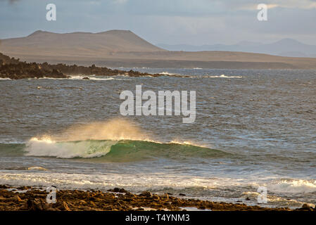 Big waves in the atlantic ocean in front of Lanzarote island's coast Stock Photo