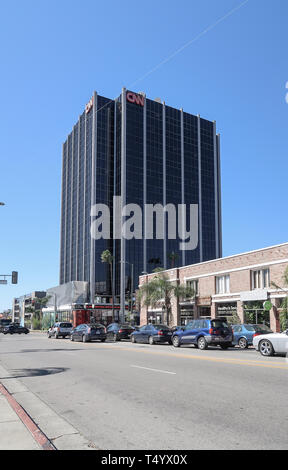Los Angeles, California, USA 2017-03-31: low angle view of CNN office building on Sunset Boulevard in Hollywood against blue sky Stock Photo