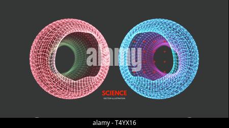 Sphere with connected lines and dots. Wireframe illustration. Abstract 3d grid design. Technology style. Stock Vector