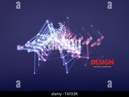 3d connection structure. Futuristic technology style. Low-poly element for design. Vector illustration for science, chemistry or education. Stock Vector