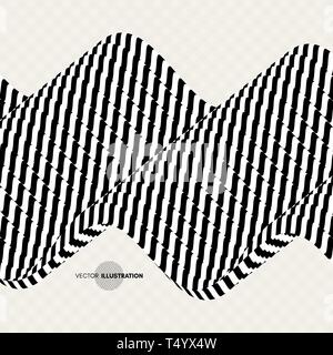 Black and white design. Pattern with optical illusion. Abstract 3D geometrical background. Vector illustration. Stock Vector