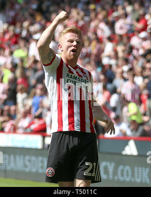 Sheffield United's Mark Duffy celebrates scoring his side's first goal of the game during the Sky Bet Championship match at Bramall Lane, Sheffield. Stock Photo