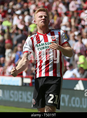 Sheffield United's Mark Duffy celebrates scoring his side's first goal of the game during the Sky Bet Championship match at Bramall Lane, Sheffield. Stock Photo