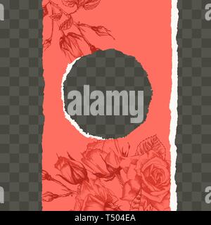 Trendy easy editable template for social media post in torn paper style. Roses flower theme Creative design background Stock Vector