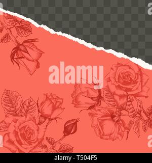 Trendy easy editable template for social media post in torn paper style. Roses flower theme Creative design background Stock Vector