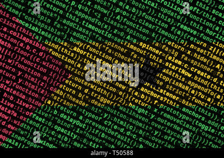 Sao Tome and Principe flag  is depicted on the screen with the program code. The concept of modern technology and site development. Stock Photo