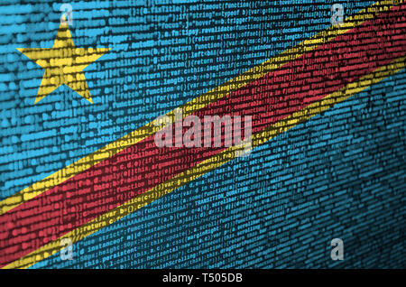 Democratic Republic of the Congo flag  is depicted on the screen with the program code. The concept of modern technology and site development. Stock Photo