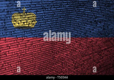 Liechtenstein flag  is depicted on the screen with the program code. The concept of modern technology and site development. Stock Photo