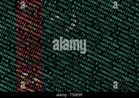 Turkmenistan flag  is depicted on the screen with the program code. The concept of modern technology and site development. Stock Photo