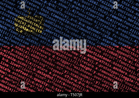 Liechtenstein flag  is depicted on the screen with the program code. The concept of modern technology and site development. Stock Photo