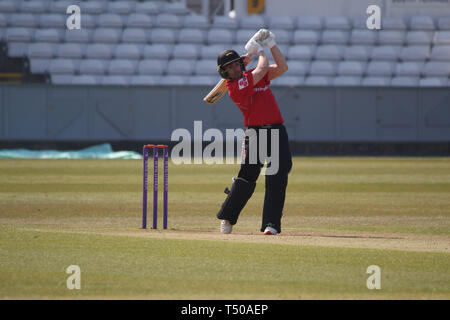 County Durham, UK. 19th Apr 2019. Lewis Hill batting during the ECB Royal London One-Day Cup match between Durham CCC v Leicestershire CCC at the Emirates Riverside, County Durham, England on 19 April 2019. Photo by John Mallett.  Editorial use only, license required for commercial use. No use in betting, games or a single club/league/player publications. Credit: UK Sports Pics Ltd/Alamy Live News Stock Photo