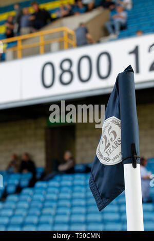 London, UK. 19th Apr, 2019. A corner flag commemorating 25 years back at the Den during the EFL Sky Bet Championship match between Millwall and Brentford at The Den, London, England on 19 April 2019. Photo by Carlton Myrie. Editorial use only, license required for commercial use. No use in betting, games or a single club/league/player publications. Credit: UK Sports Pics Ltd/Alamy Live News Stock Photo
