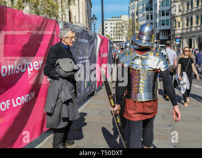 London, UK. 19th Apr, 2019. The Annual performance in Good Friday by the actors of Wintershall productions, surprised some people around Trafalgar Square when centurions were seen marching by Credit: Paul Quezada-Neiman/Alamy Live News Stock Photo
