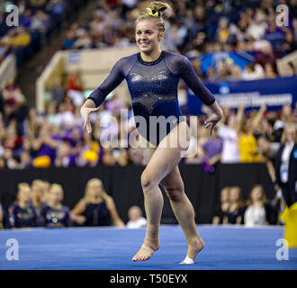 Fort Worth, TX, USA. 19th Apr, 2019. Michigan's Abby Heiskell performs on the floor exercise during the NCAA 2019 Women's National Collegiate Gymnastics Championship Semi-Final 1 at the Fort Worth Convention Center in Fort Worth, TX. Kyle Okita/CSM/Alamy Live News Stock Photo