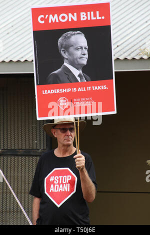 Sydney, Australia. 20th April 2019. The Stop Adani convoy held a rally in Sydney at Bowling Green in Parramatta Park. The Stop Adani convoy departed Hobart on April 17 and will make various stops on its way to the Galilee Basin, holding rallies along the way, before heading to the capital, Canberra. The rally is organised by former Greens leader Bob Brown. Credit: Richard Milnes/Alamy Live News Stock Photo