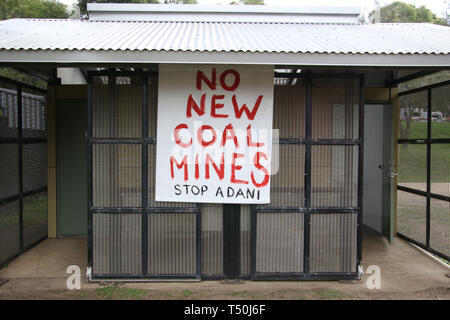 Sydney, Australia. 20th April 2019. The Stop Adani convoy held a rally in Sydney at Bowling Green in Parramatta Park. The Stop Adani convoy departed Hobart on April 17 and will make various stops on its way to the Galilee Basin, holding rallies along the way, before heading to the capital, Canberra. The rally is organised by former Greens leader Bob Brown. Credit: Richard Milnes/Alamy Live News Stock Photo