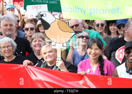 Sydney, Australia. 20th April 2019. The Stop Adani convoy held a rally in Sydney at Bowling Green in Parramatta Park. The Stop Adani convoy departed Hobart on April 17 and will make various stops on its way to the Galilee Basin, holding rallies along the way, before heading to the capital, Canberra. The rally is organised by former Greens leader Bob Brown. Credit: Richard Milnes/Alamy Live News Stock Photo