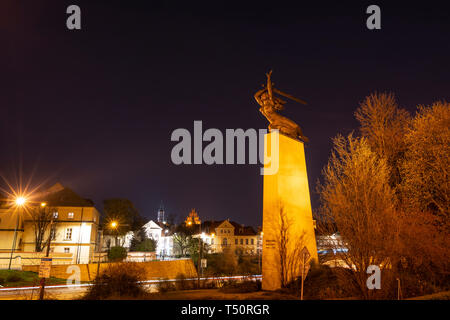 Warsaw, Poland. April, 2018.  Monument to the Heroes of Warsaw also called Nike at night Stock Photo