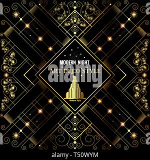 Art deco geometric pattern golden shiny background modern 1920's style Stock Vector
