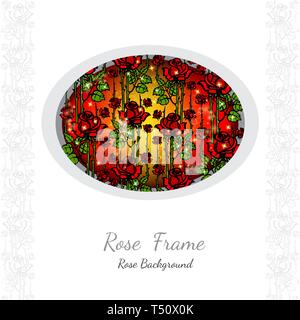 background with abstract floral rose pattern on circle frame and white part for your text,card or greeting Stock Vector