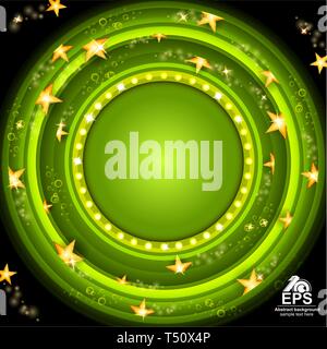 green poker round background with golden stars and green circle frame Stock Vector