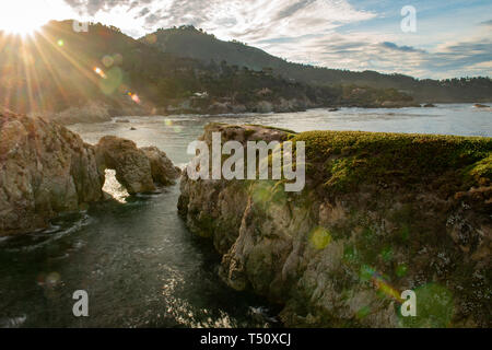 Sunrise at China Cove in Point Lobos State Park on the central coast of California. Stock Photo