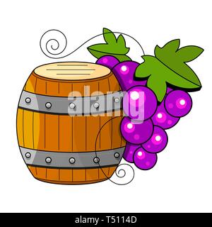 Winemaking products in sketch style. Vector illustration with wine barrel, glass, grapes, grape twig, carafe. Classical alcoholic Stock Vector