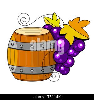 Winemaking products in sketch style. Vector illustration with wine barrel, glass, grapes, grape twig, carafe. Classical alcoholic Stock Vector