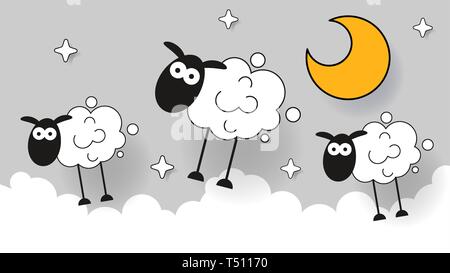 Sheep good night moon and stars vector Stock Vector