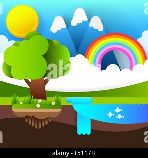 World Environment Day card or background with tree and leaves.Vector Stock Vector