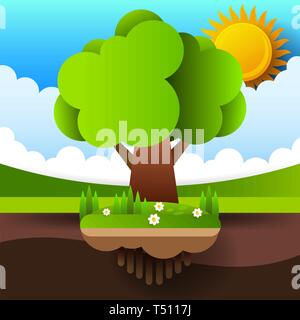 World Environment Day card or background with tree and leaves.Vector Stock Vector