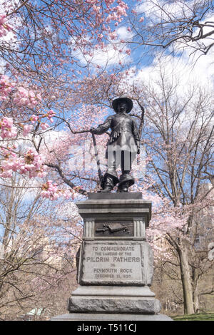 The Pilgrim Statue, Pilgrim Hill, Central Park, NYC Stock Photo