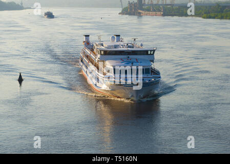 RYBINSK, RUSSIA - JULY 16, 2017: Cruise ship 'Sergey Yesenin' on the morning Volga river Stock Photo