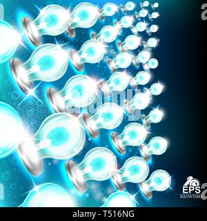Abstract bright background from blue bulbs on left side Stock Vector