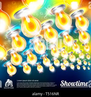 Abstract bright background with multicolored bulbs around Stock Vector