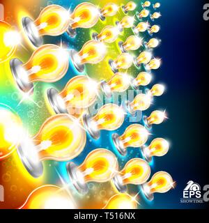 Abstract bright background with multicolored bulbs on left side Stock Vector