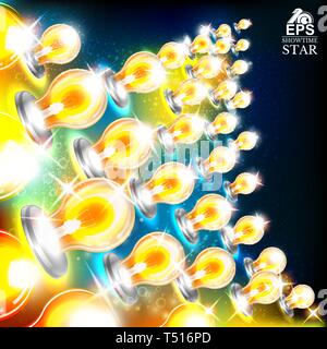 Abstract bright background with star shape of multicolored bulbs on left side Stock Vector