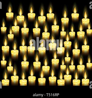 Burning candles texture on black background Stock Vector