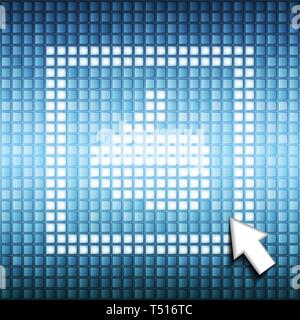 Hand Like Icon in square frame on computer pixel blue background Stock Vector
