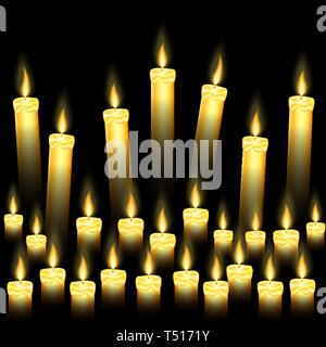 Some burning candles on black background Stock Vector