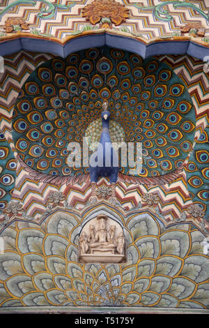 India, Rajasthan, Jaipur, City Palace, peacock door detail Stock Photo