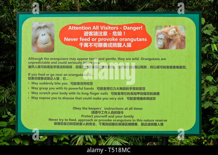 Sign at Semenggoh Wildlife Centre, Kuching, Sarawak, (Borneo), Malaysia Stock Photo