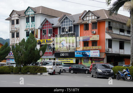 Businesses along the main road through the town of Serian, Sarawak (Borneo), Malaysia Stock Photo